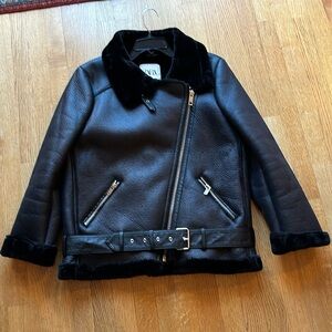 Zara Faux Leather and Fur Bomber Jacket